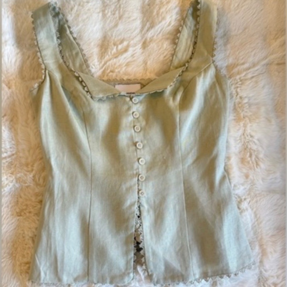 Reformation Pale Sage Green Linen Blend Button Front Tank